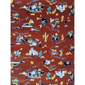 Vintage Mid-Century Novelty Print Fabric Western Expansion Indians Wagons 34x22"